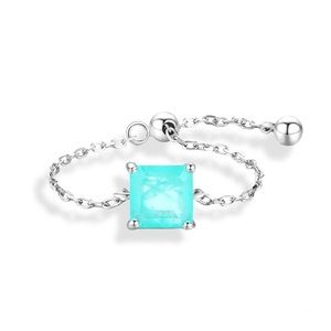 Turquoise Blue chain ring Sterling Silver925 crystal square accessory ADJUSTABLE